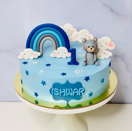 1st Birthday Baby Blue Theme Cake